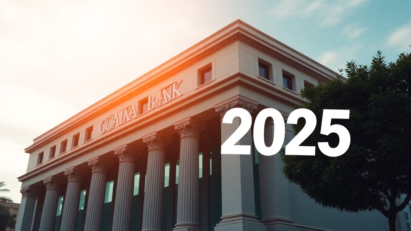 Prédio da CAIXA com calendário de 2025.