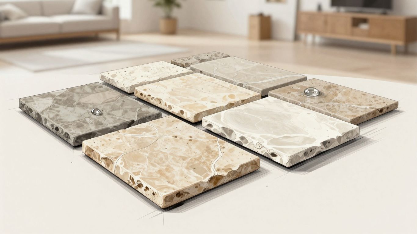 Illustrative sketch of sealed and unsealed stone tiles.