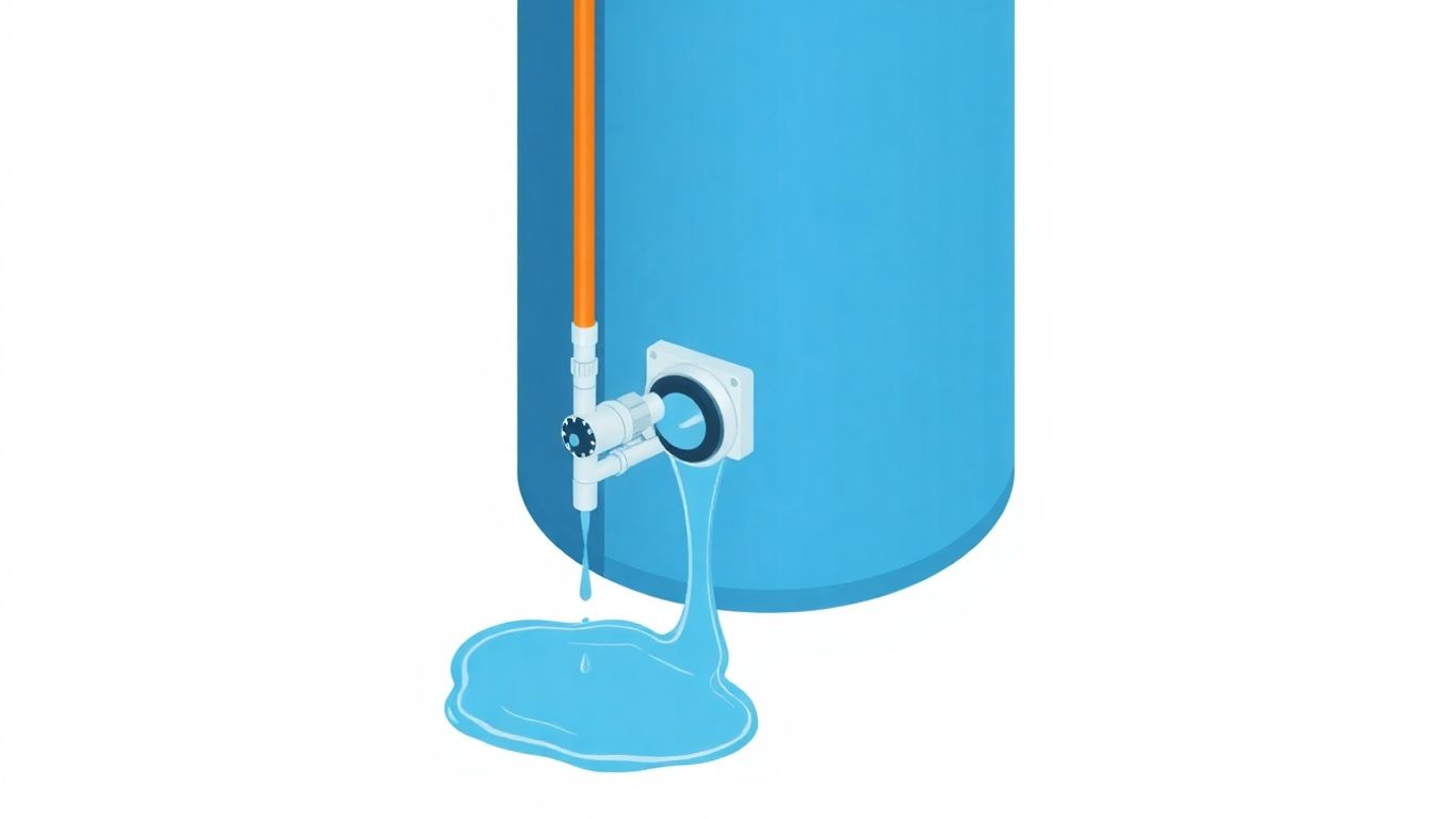 Leaking water heater with puddle in isometric view