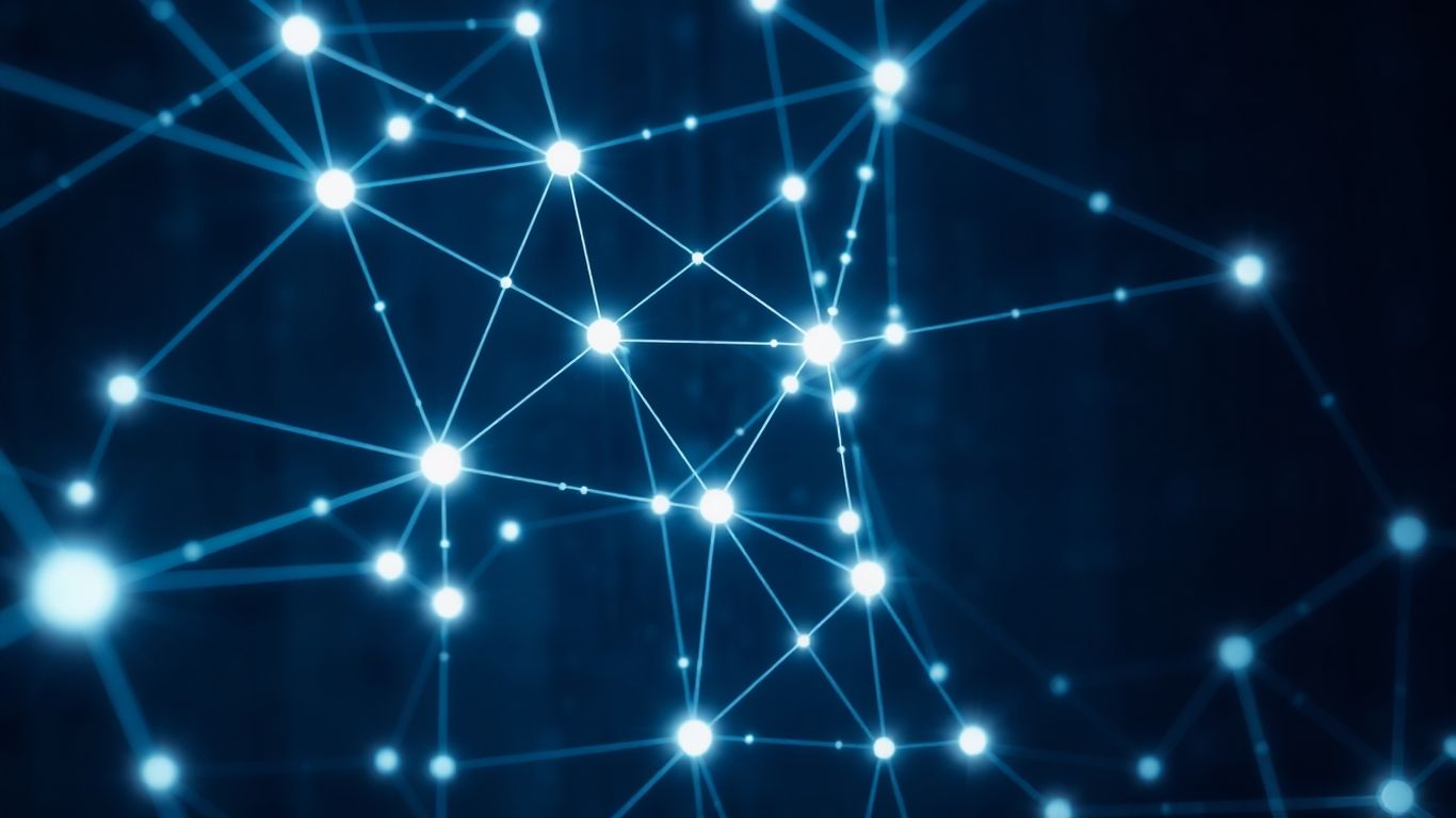 Interconnected glowing nodes forming a complex web.