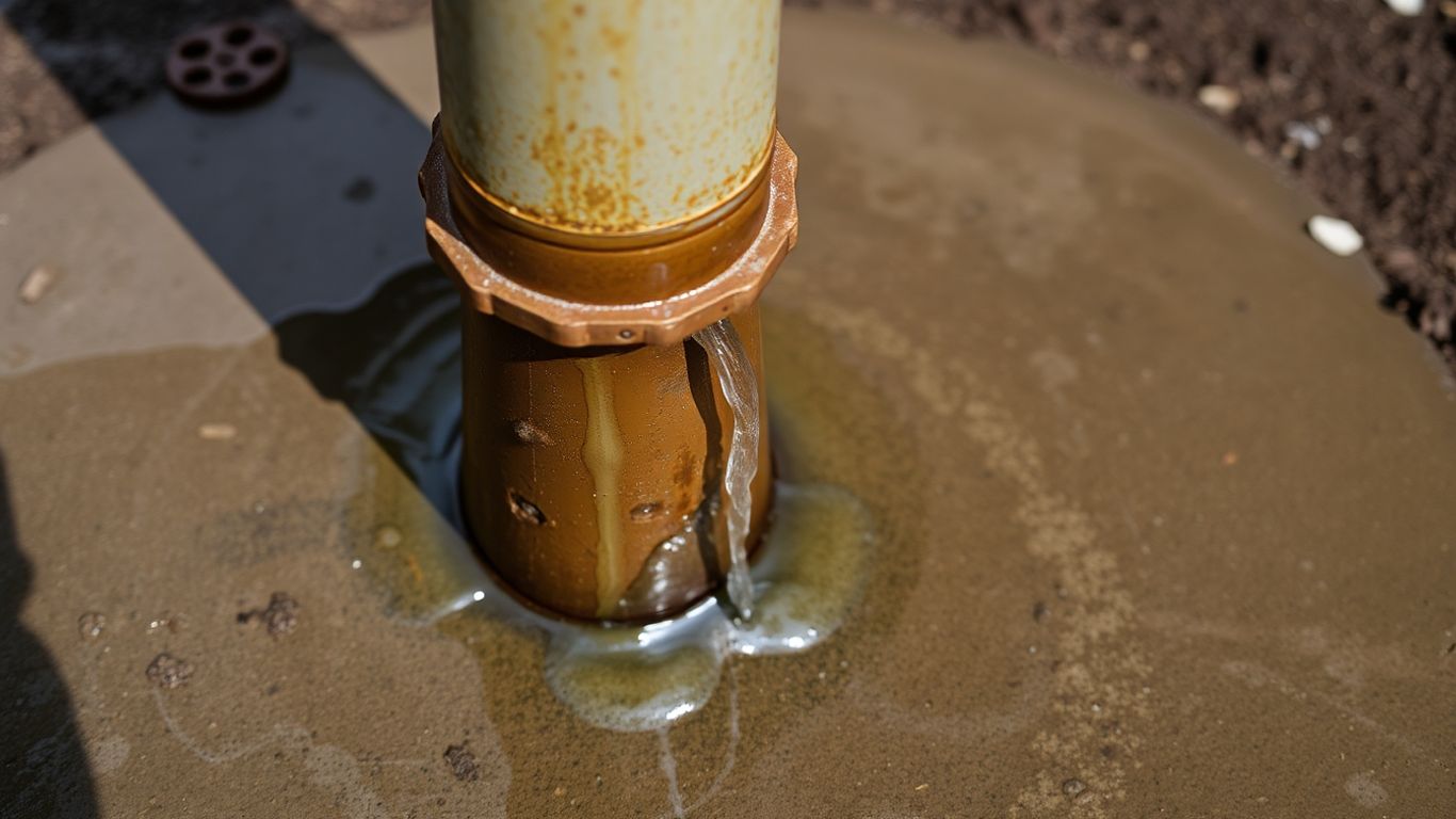 Leaking well pump with water dripping onto damp ground.