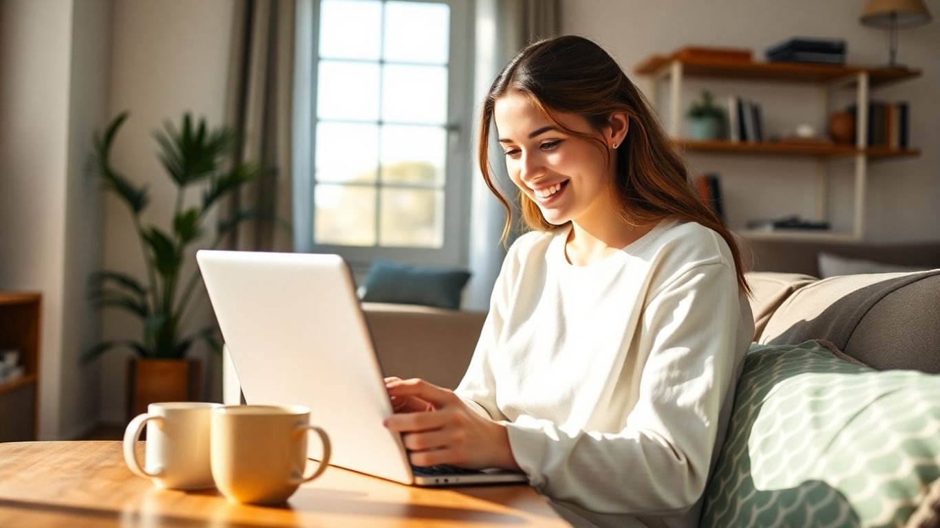Woman working from home on laptop in Australia