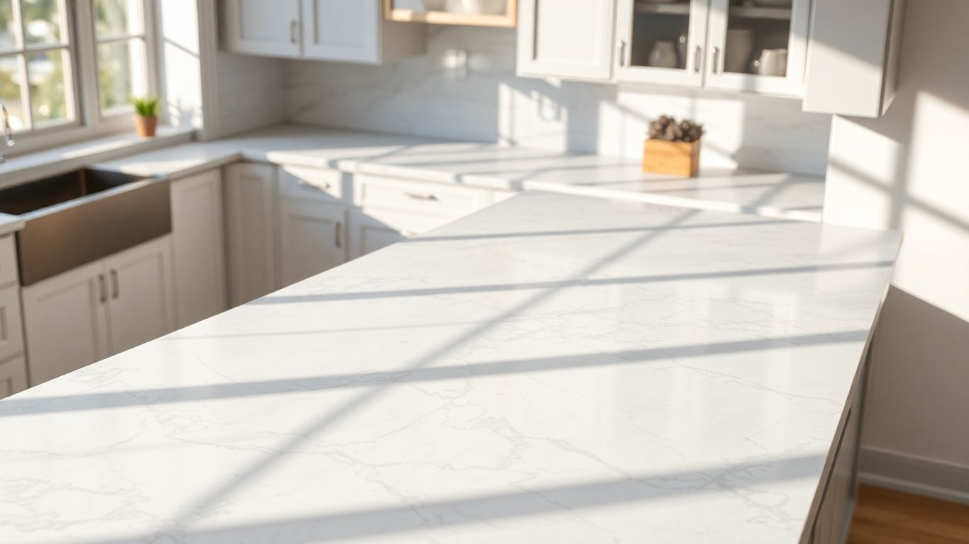Kitchen marble countertop with grey veining