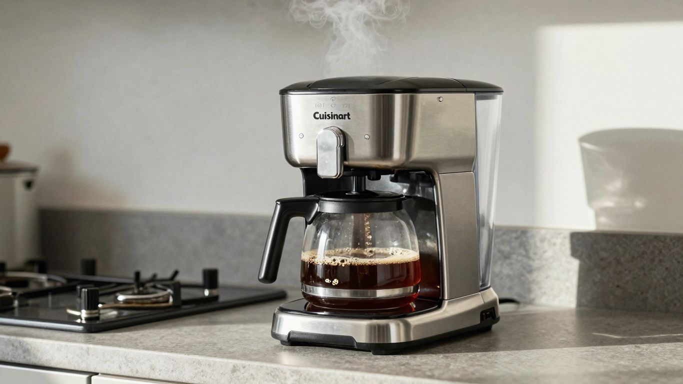 Cuisinart 14-cup programmable coffee maker on a kitchen counter.