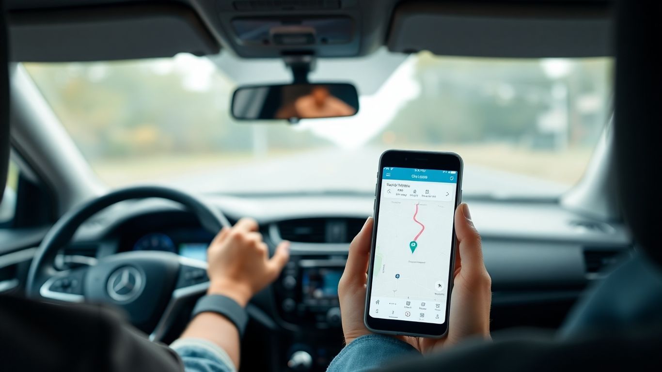 Motorista de Uber dirigindo com aplicativo de navegação.