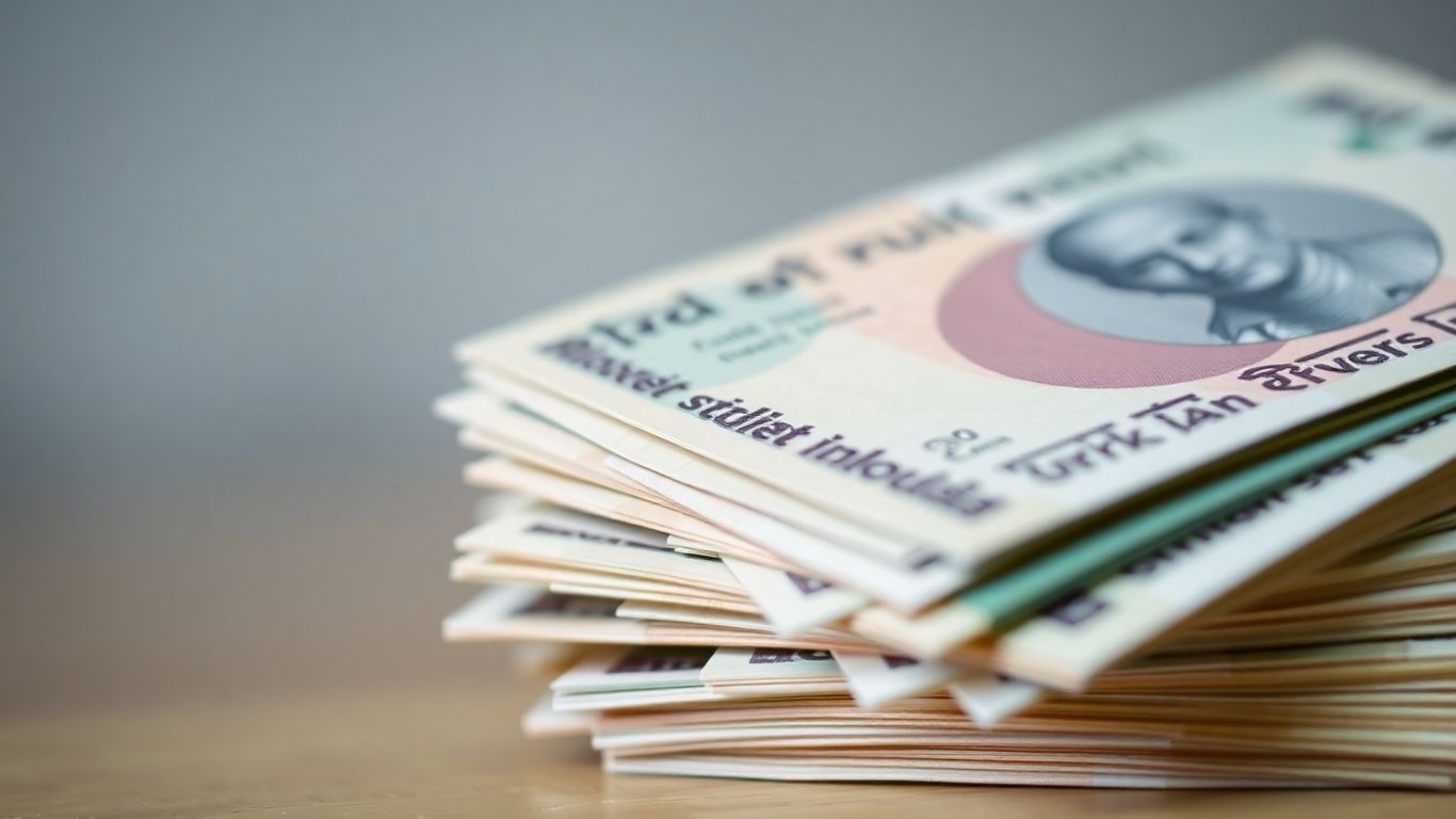 Stack of Indian rupee banknotes