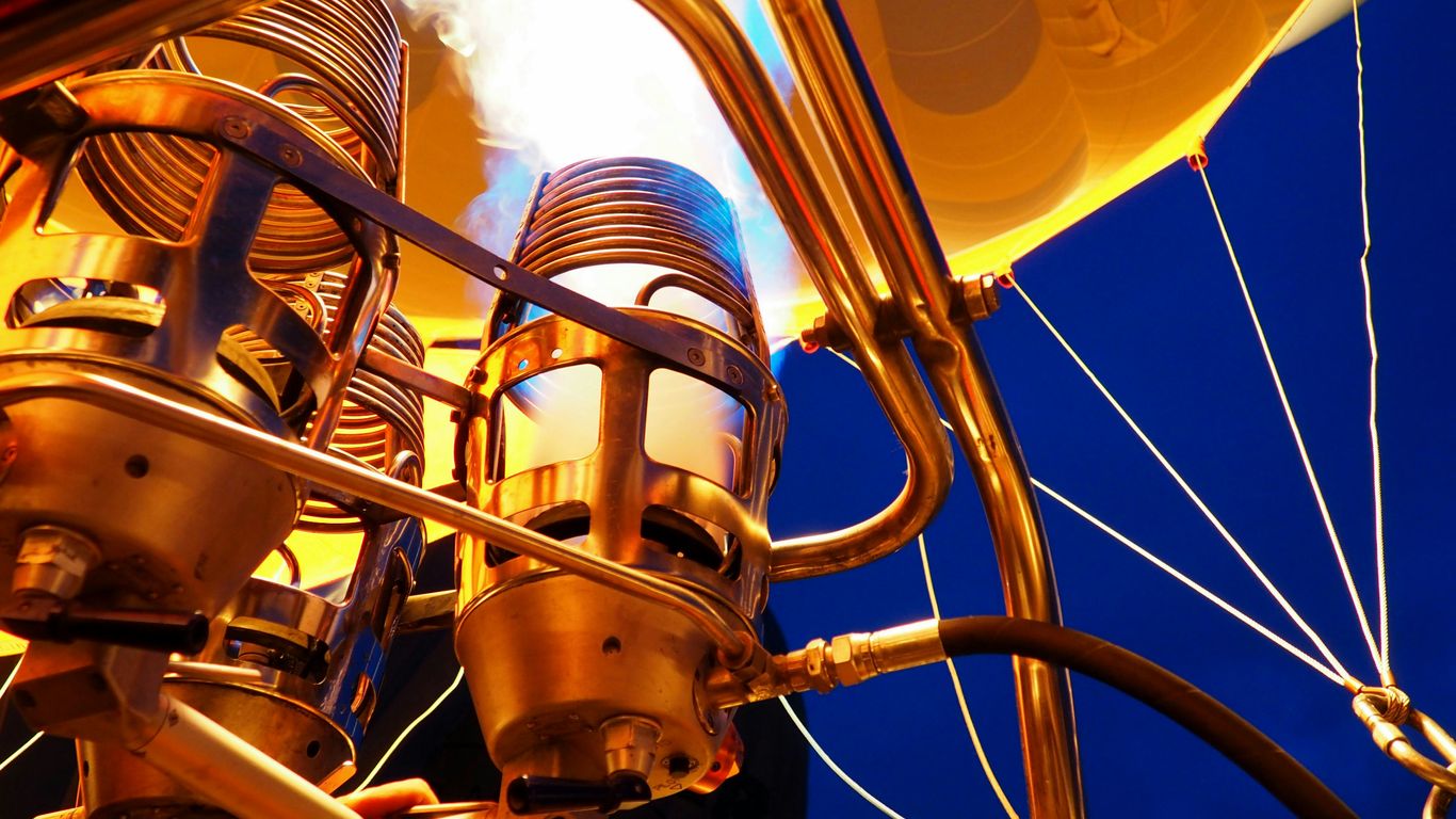 gray steel hot air balloon burner turning on
