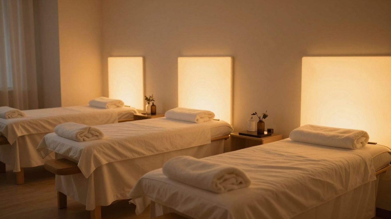 Infrared healing treatment room with warm light.