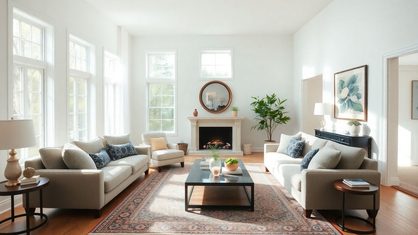 Pottery Barn living room interior with stylish furniture and decor.