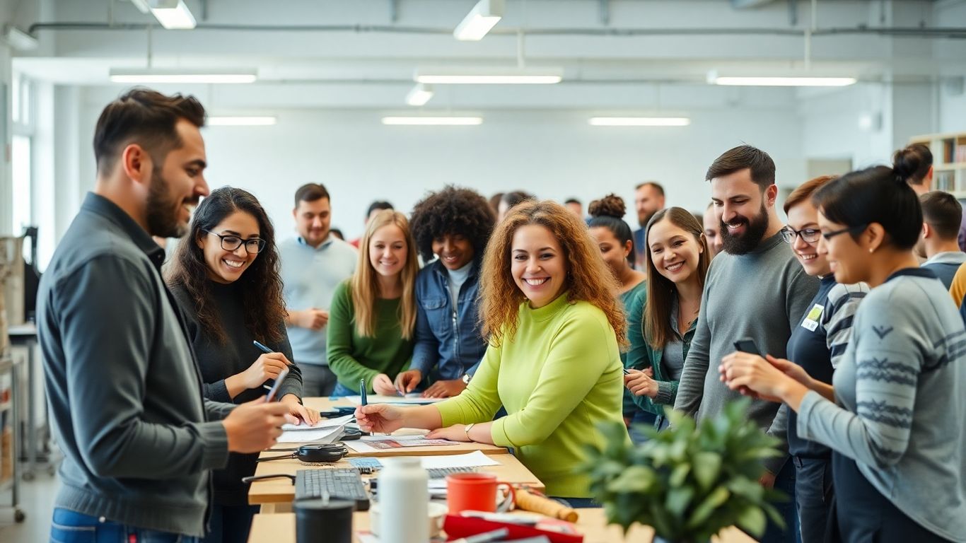 Personnes travaillant ensemble dans un atelier moderne.