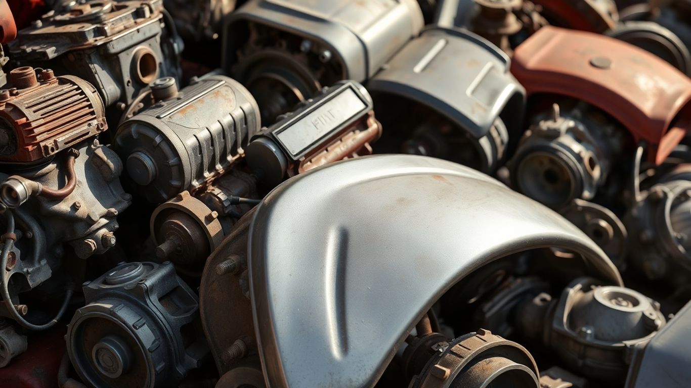 Used Fiat car parts laid out for inspection.
