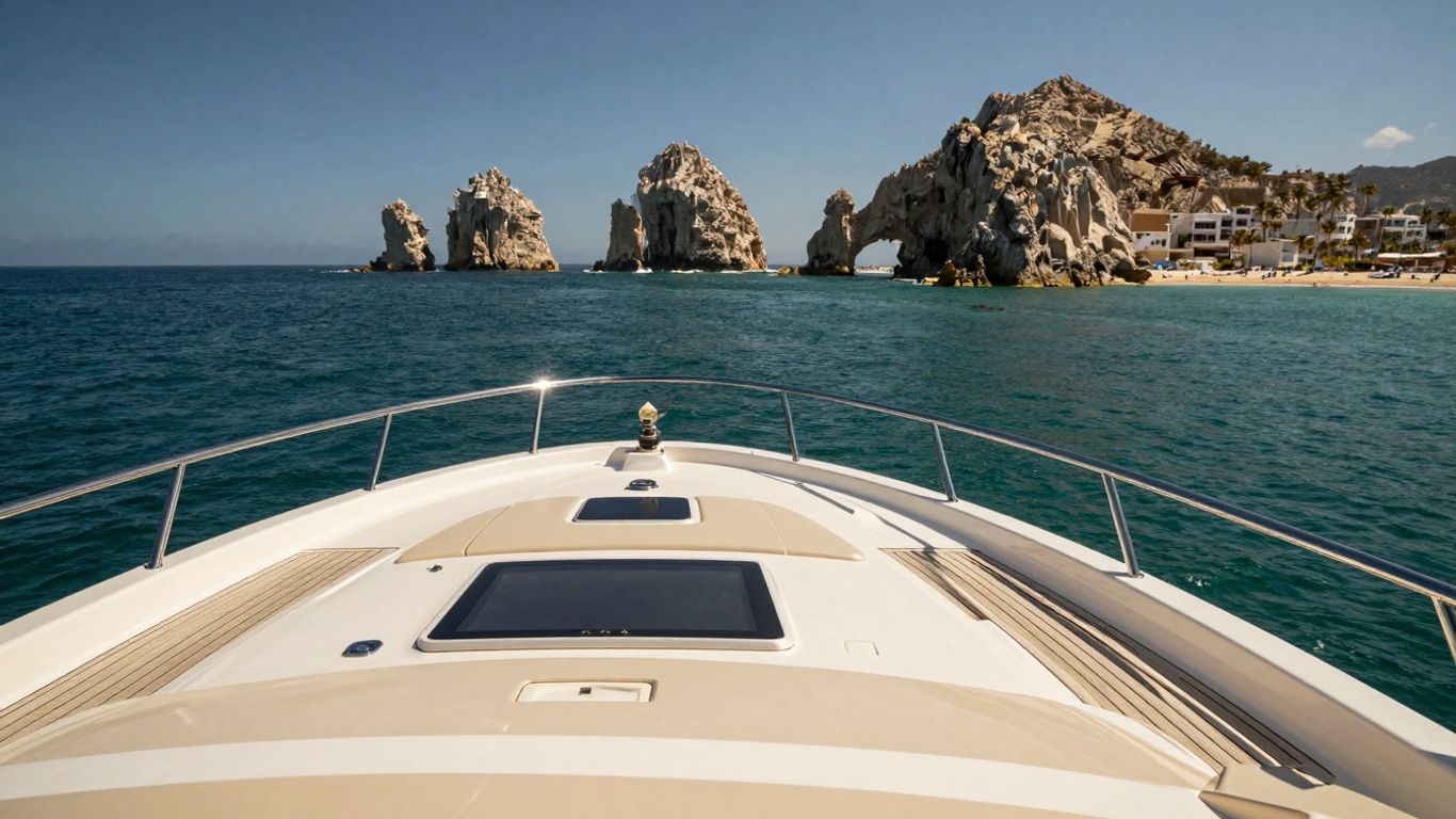 Luxury yacht sailing in Cabo waters.