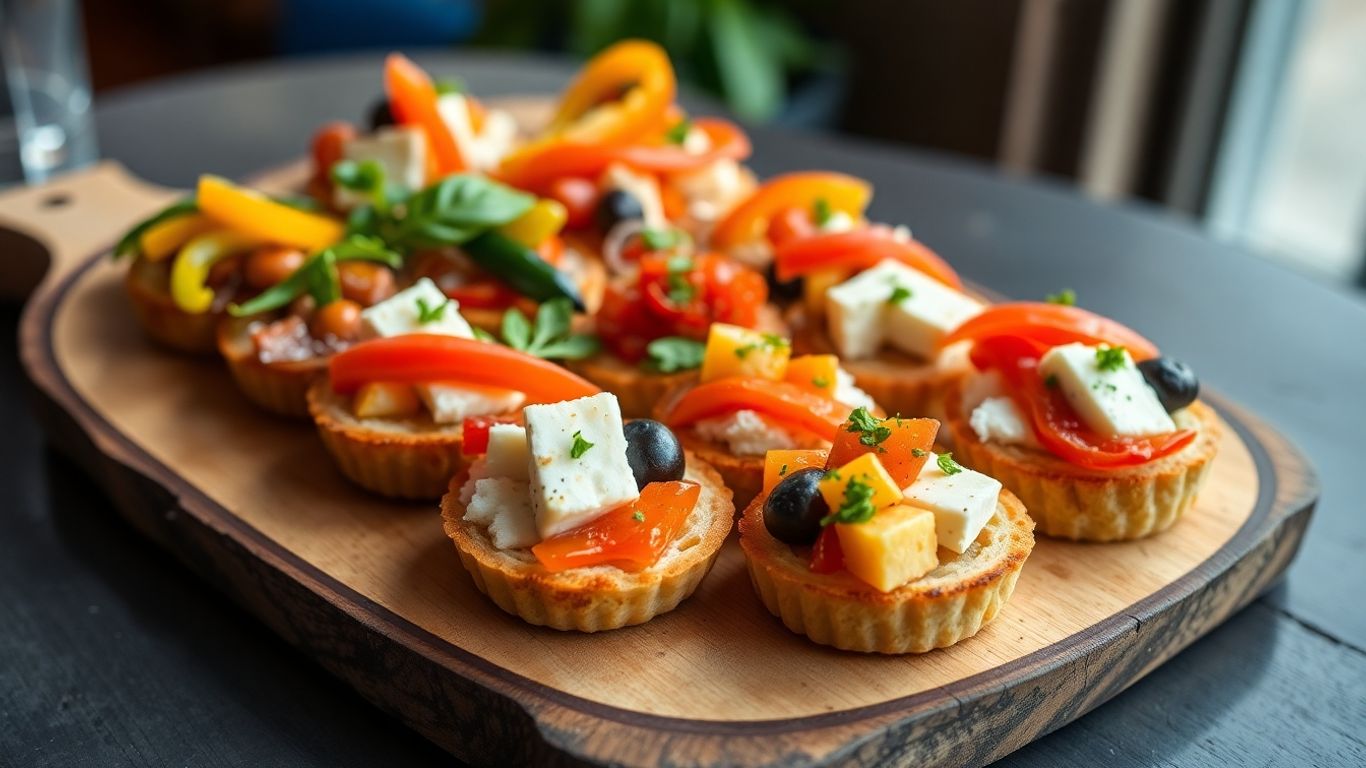 Pintxos colorés sur une planche en bois.