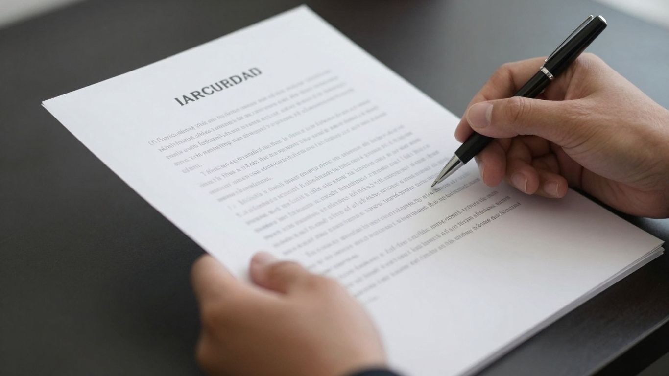 Person reviewing an insurance policy document with a pen.