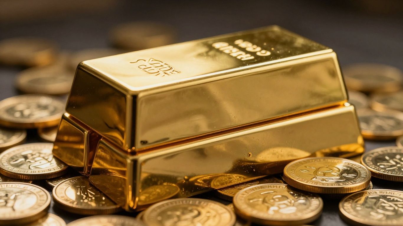 闪亮的金条和金币。