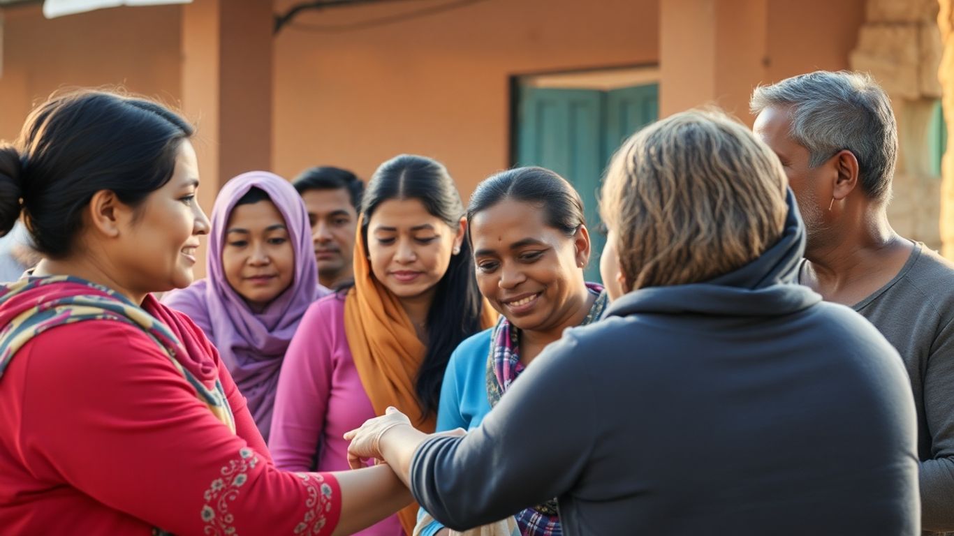 People receiving support and care from a group.