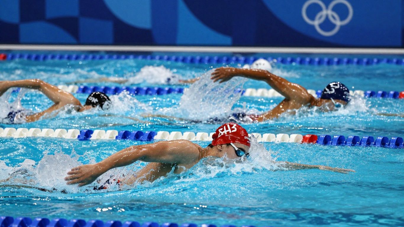 Înotători olimpici în acțiune, stiluri variate.