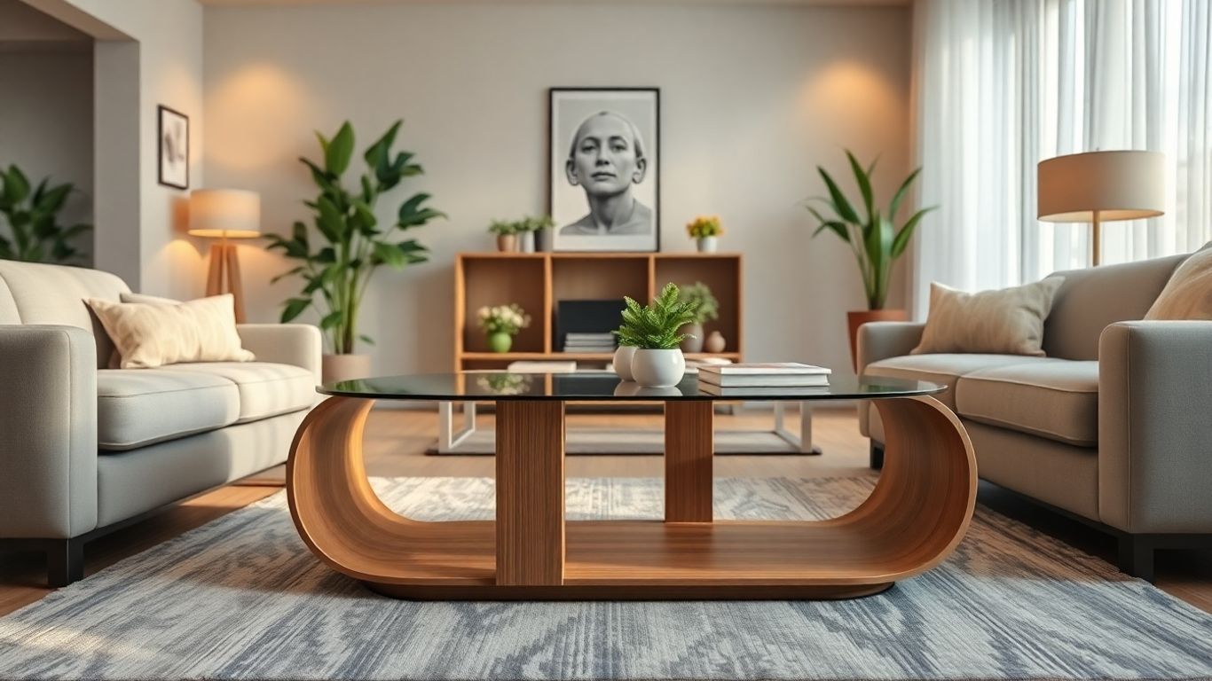 Modern oval coffee table in cozy living room setting