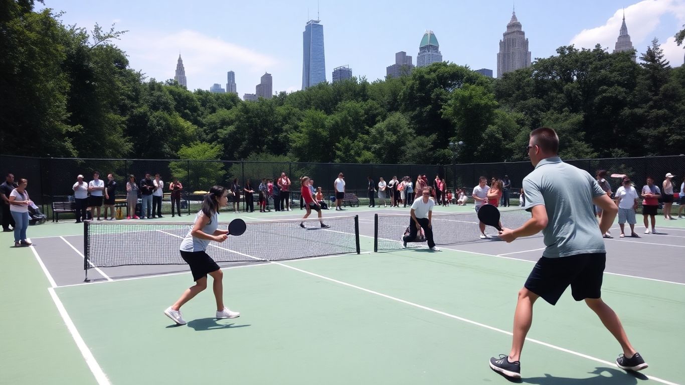 Players enjoy pickleball at Wollman Rink in Central Park.