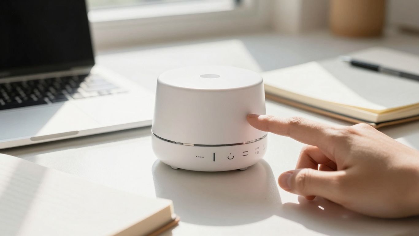 Pomodoro timer on a desk with a laptop.