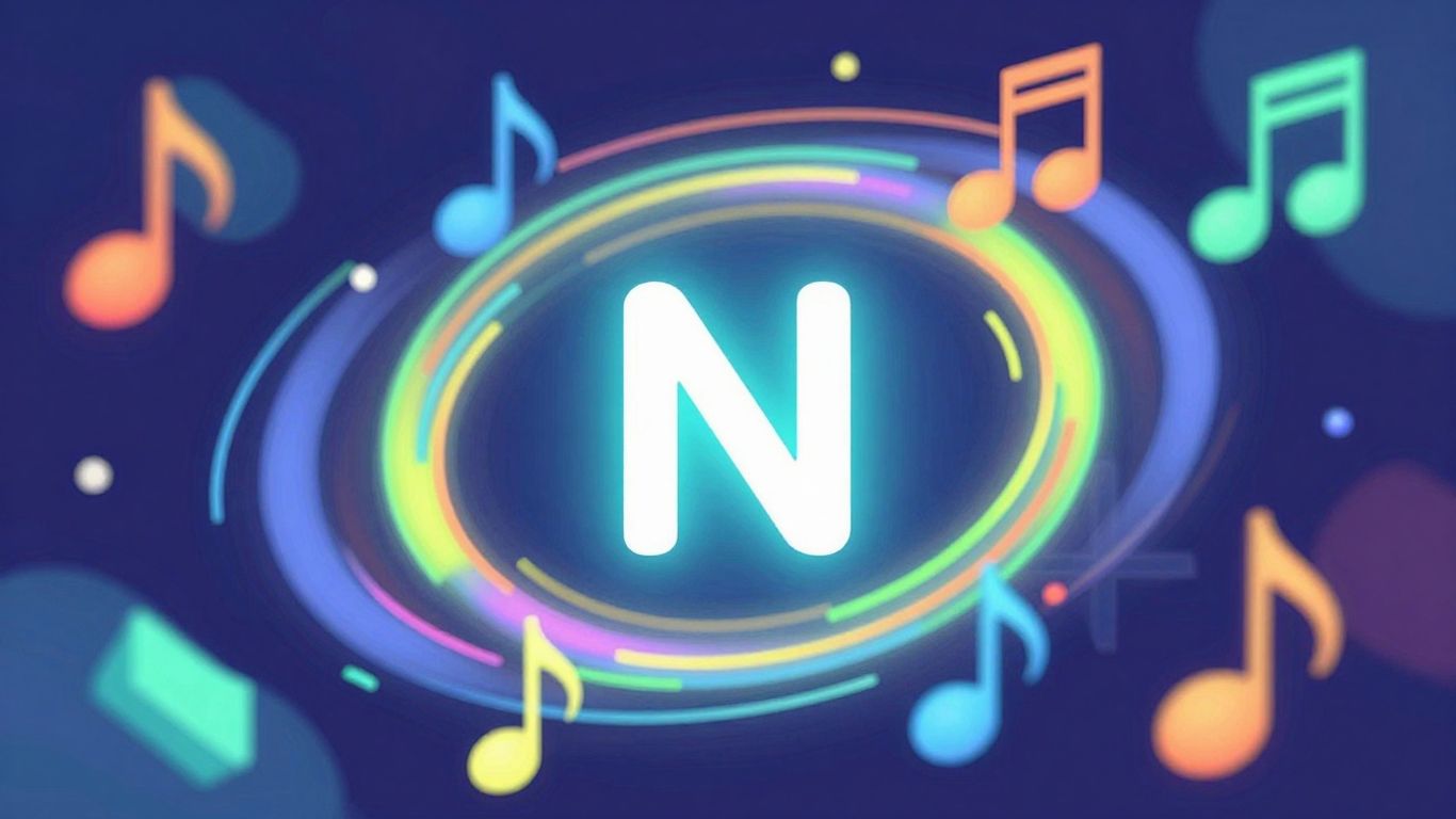 Abstract art with musical notes and NFT icon.