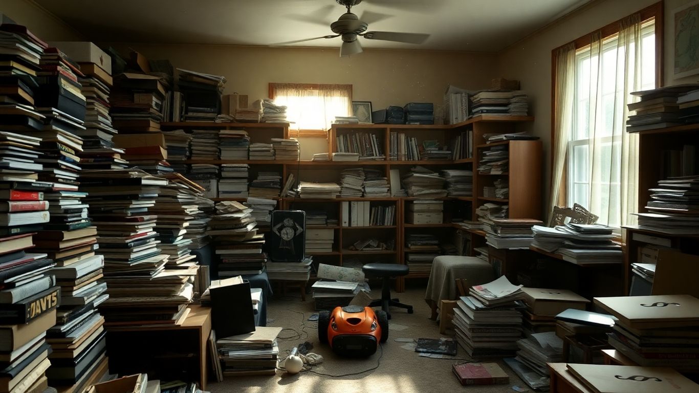 Cluttered Minnesota home interior with overflowing items.