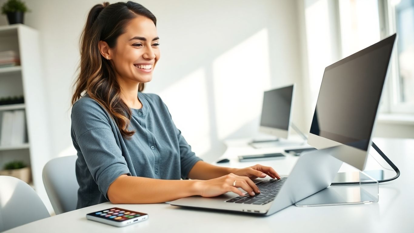 Woman working from home as a social media manager