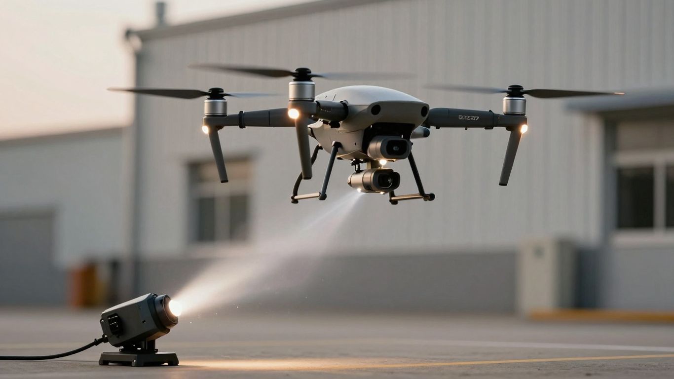 Drone being targeted by advanced countermeasure technology.