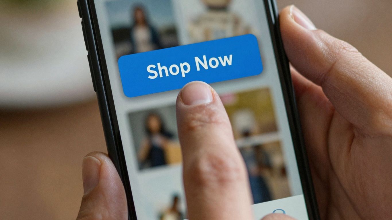 Finger about to click 'Shop Now' button on phone