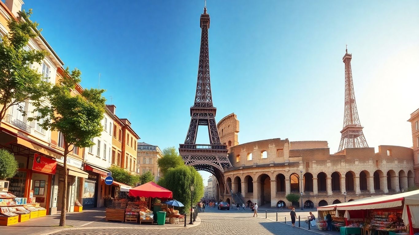 Budget European travel landmarks and scenic streets.
