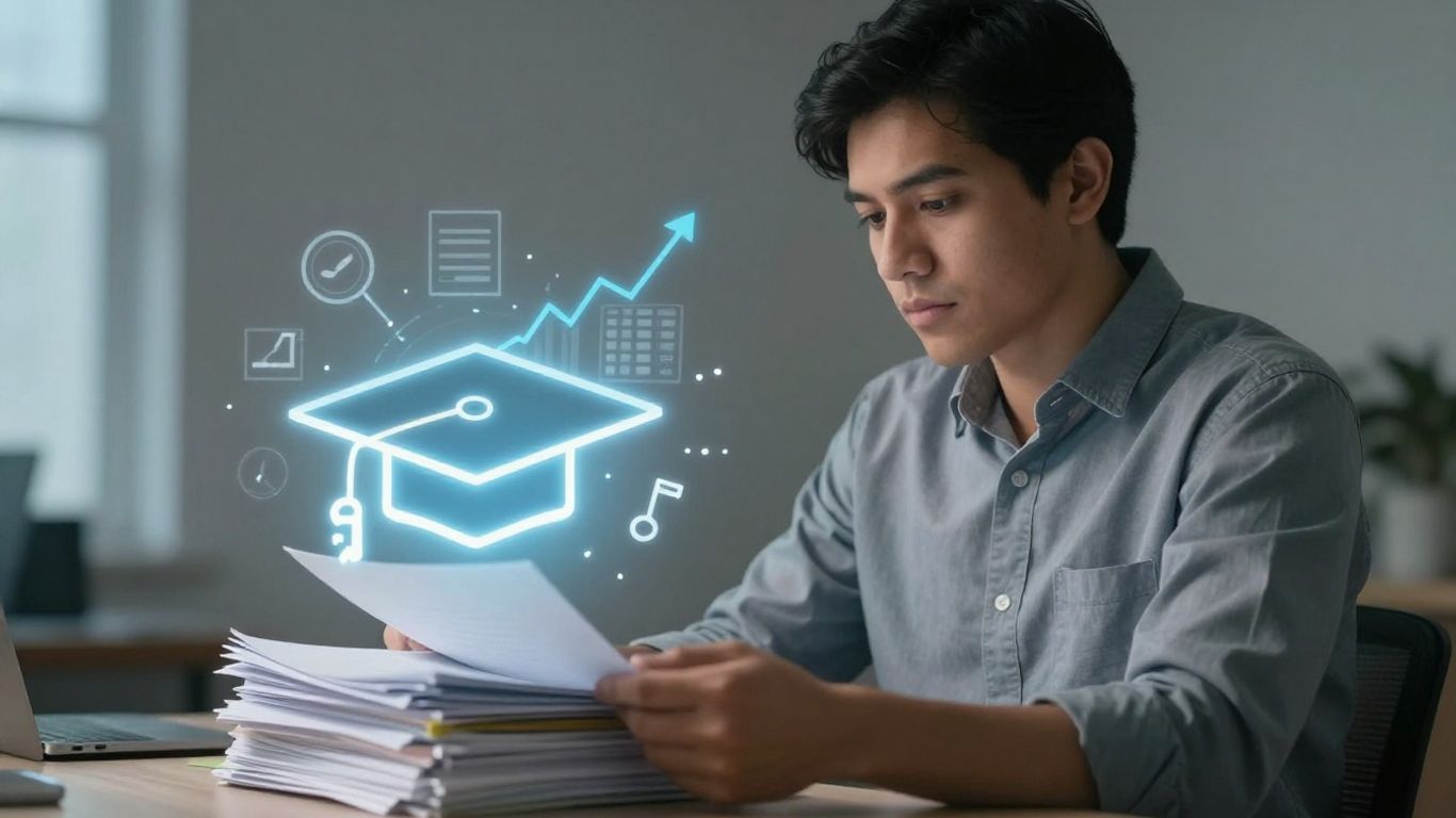 Student loan forgiveness guide with graduation cap and key.
