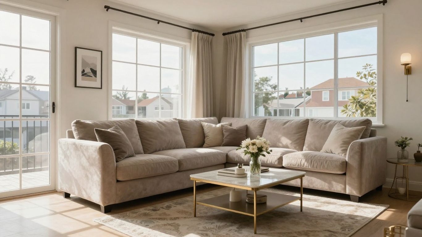 Stylish furniture in a modern Houston Airbnb living room.