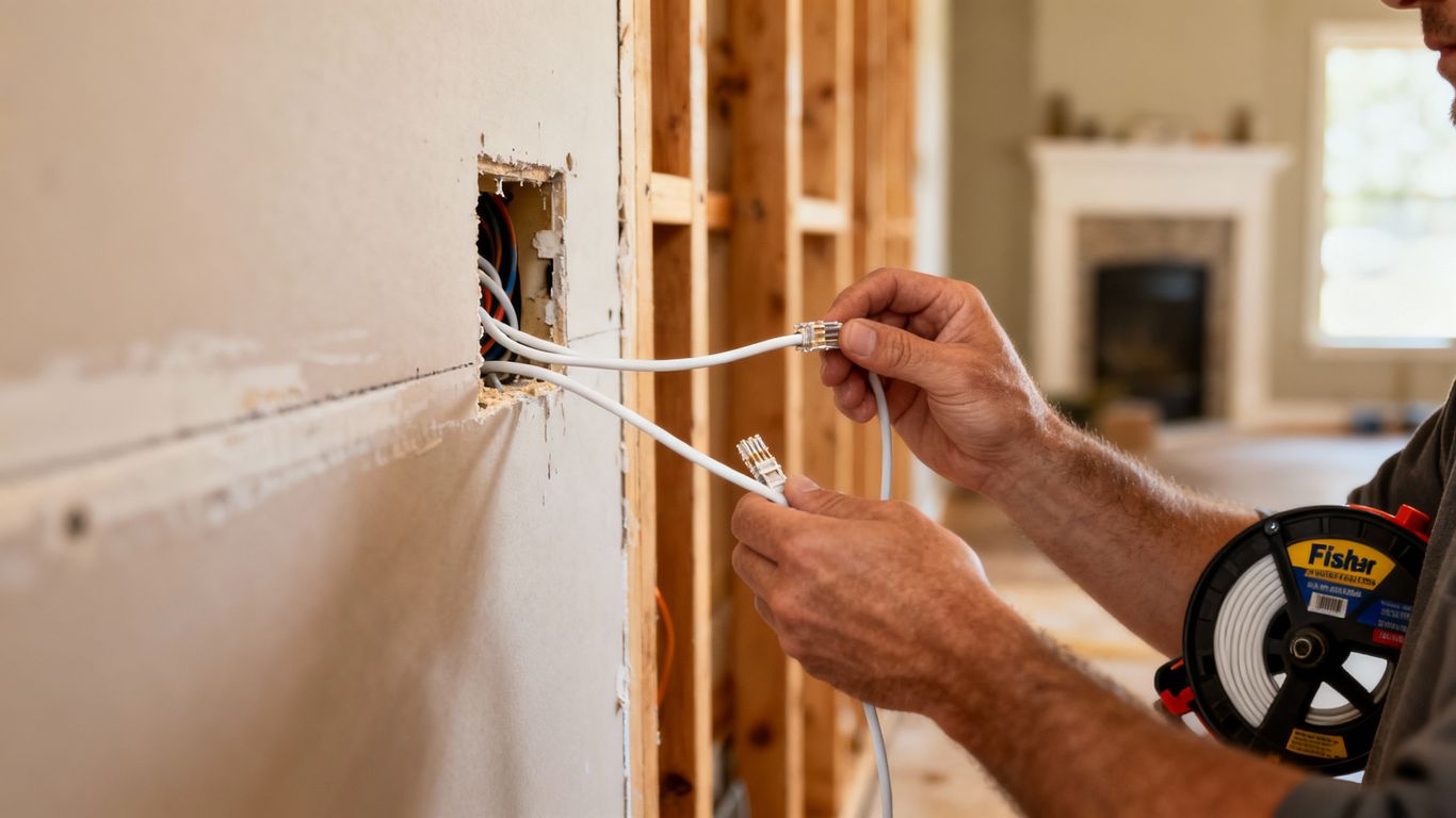 Running Ethernet cable through house wall.