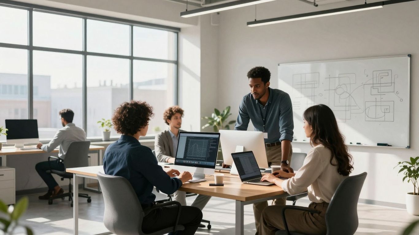 Altoros team collaborating in a modern office