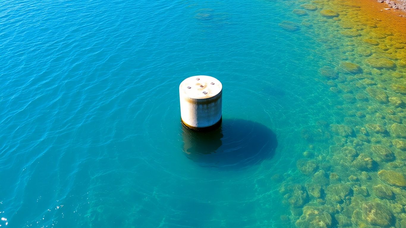 Wellhead structure in clear water, natural surroundings.