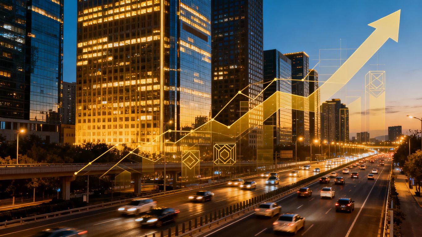 Chinese cityscape with financial patterns, economic growth