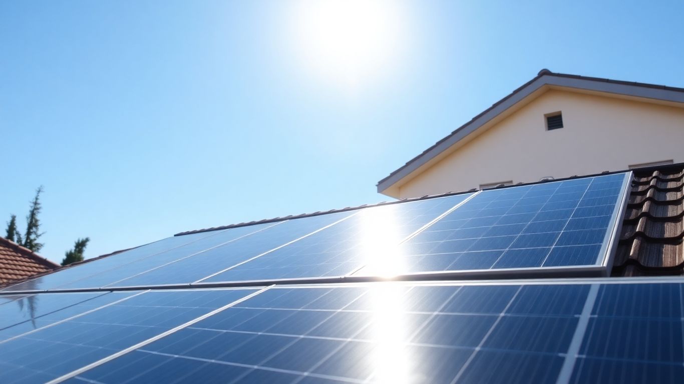 Panouri solare pe acoperișul unei case, generând energie.