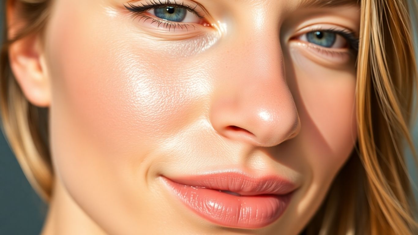 Woman with clear, glowing skin in natural light.