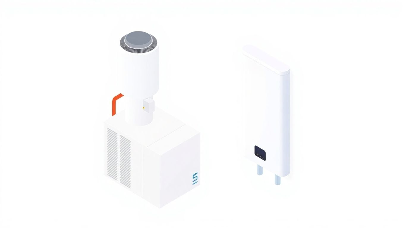 Heat pump and tankless water heaters comparison illustration.