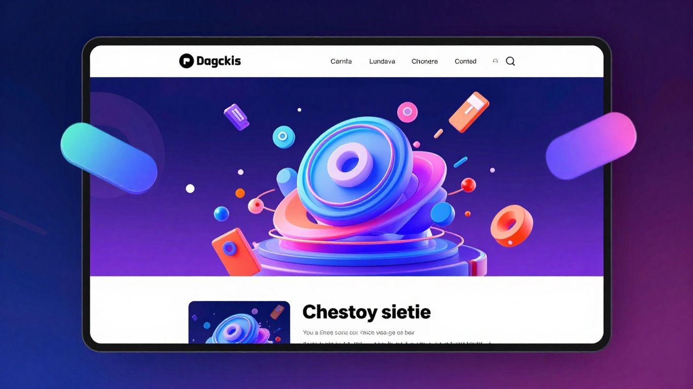 Futuristic 3D website design with neon lights.