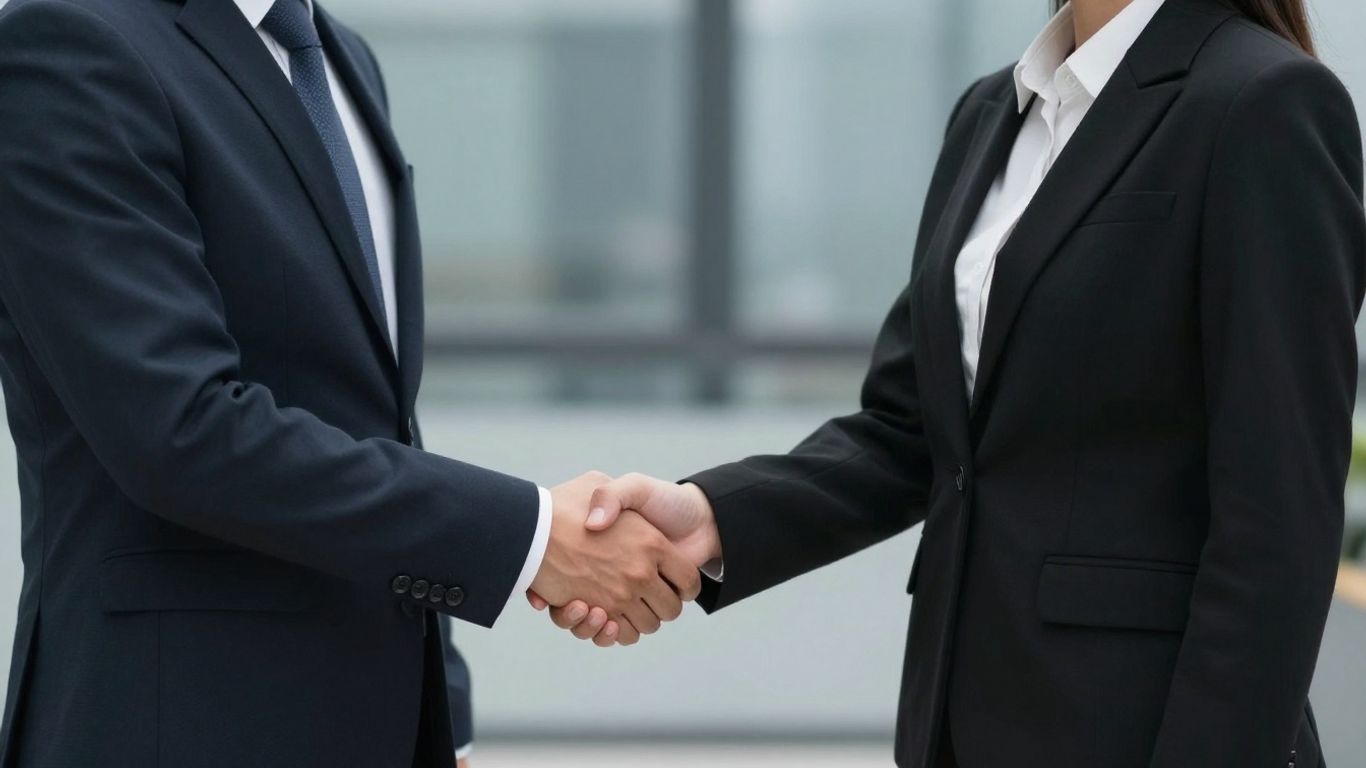 Business handshake symbolizing partnership and trust.