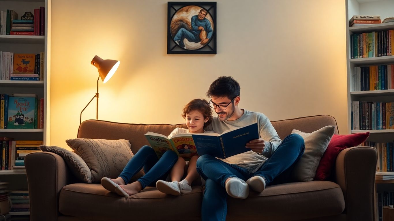 Cum să integrezi lectura în viața copilului tău 1 Copil și adult citind împreună pe canapea.