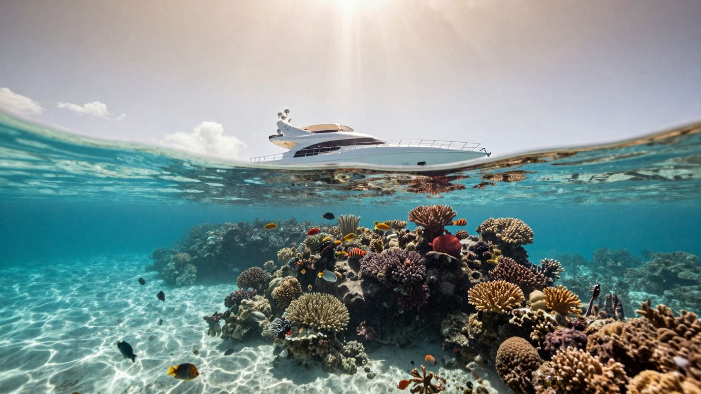 Snorkelers observe reef sharks near a yacht in Cabo.