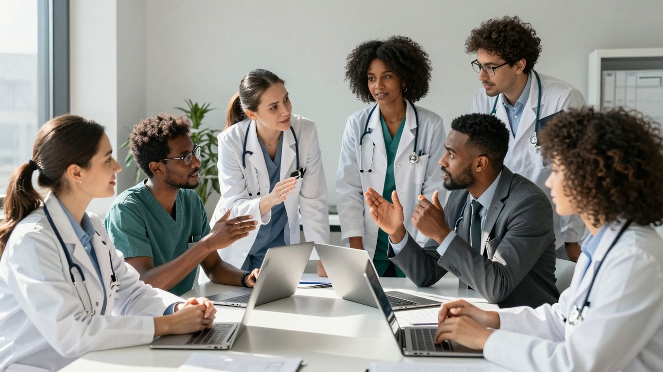 ABA clinicians collaborating in a modern office setting.