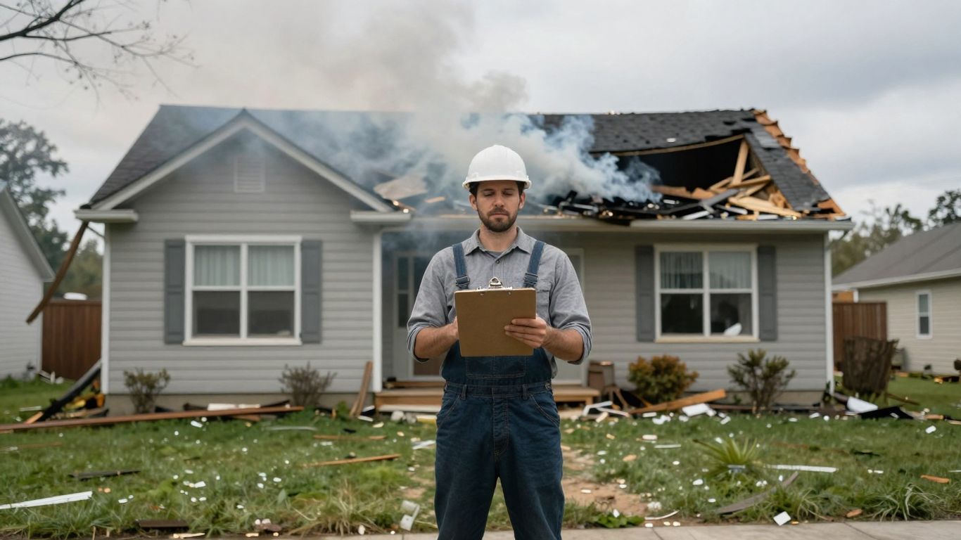 Homeowner assessing damage after a house disaster.