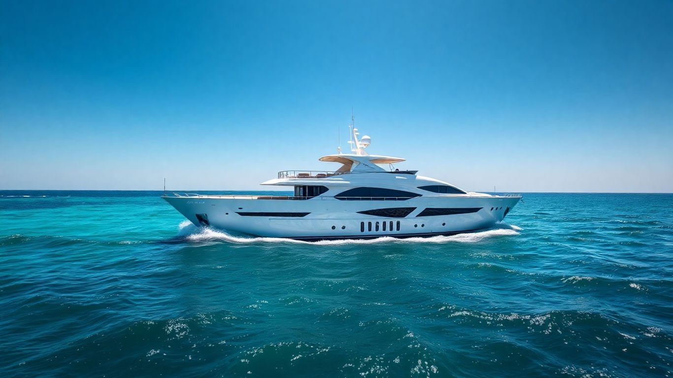 Luxurious Avalon yacht sailing on clear blue water.