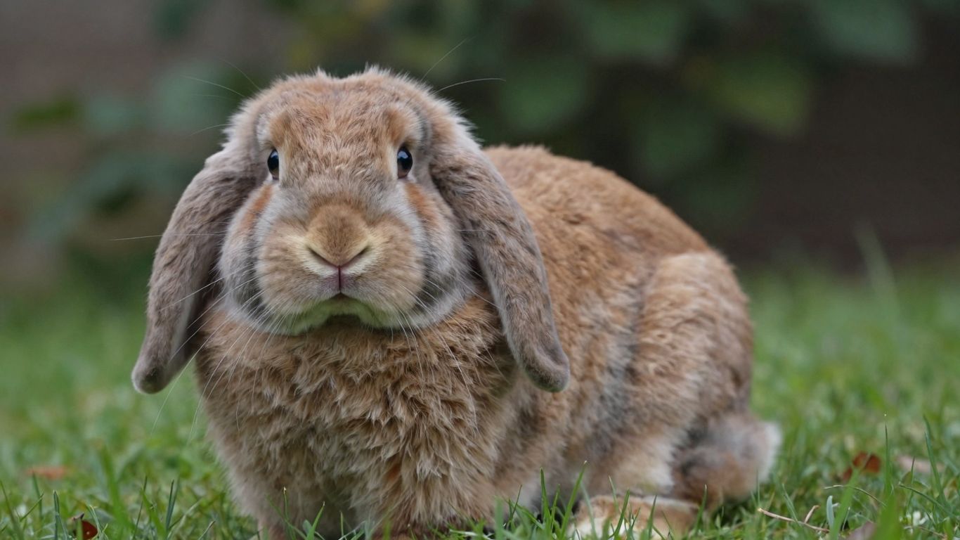 Cute Flemish Giant bunny in a grassy field.