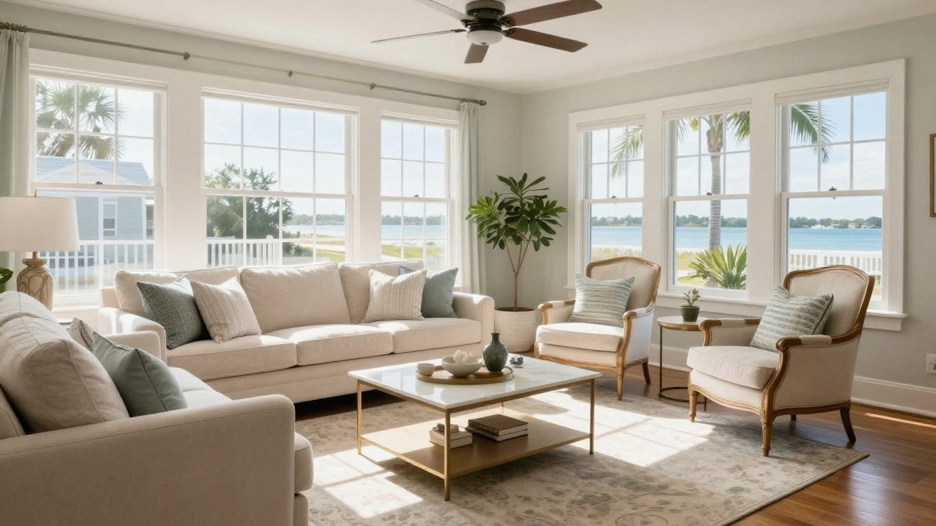 Charleston Airbnb living room with stylish furniture package.