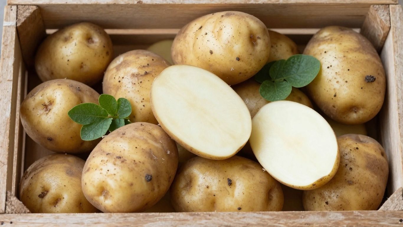 Biologische aardappelen in een houten kist