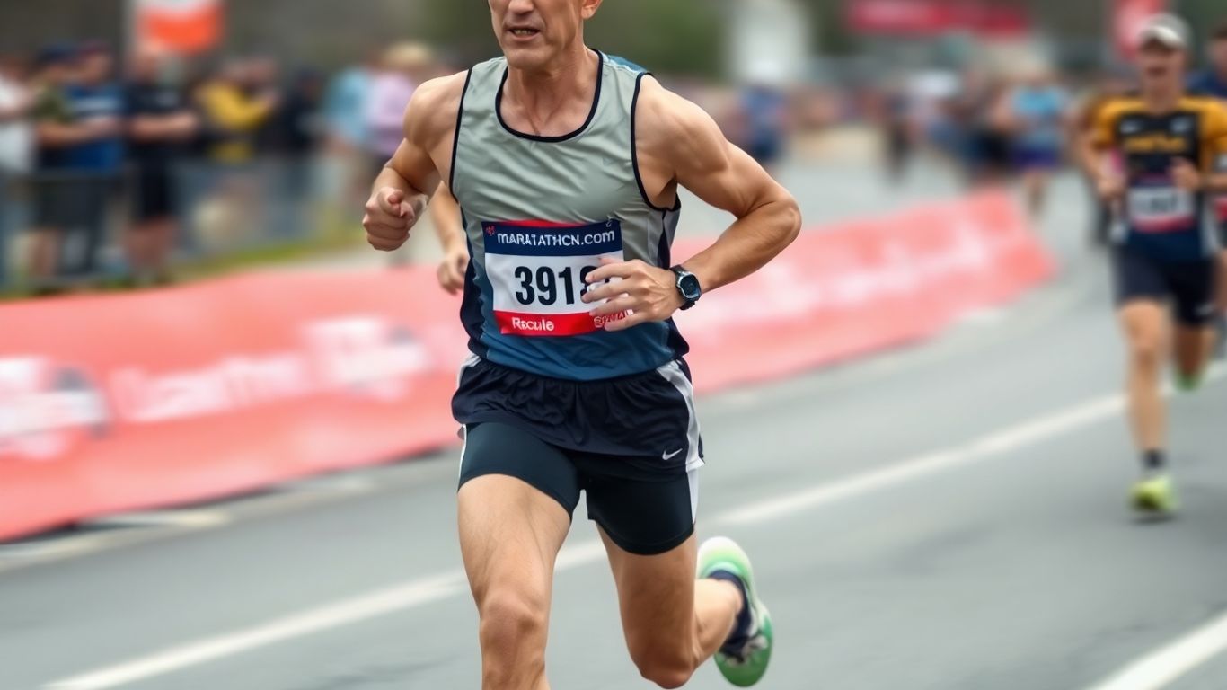 Runner's determined stride during a marathon.